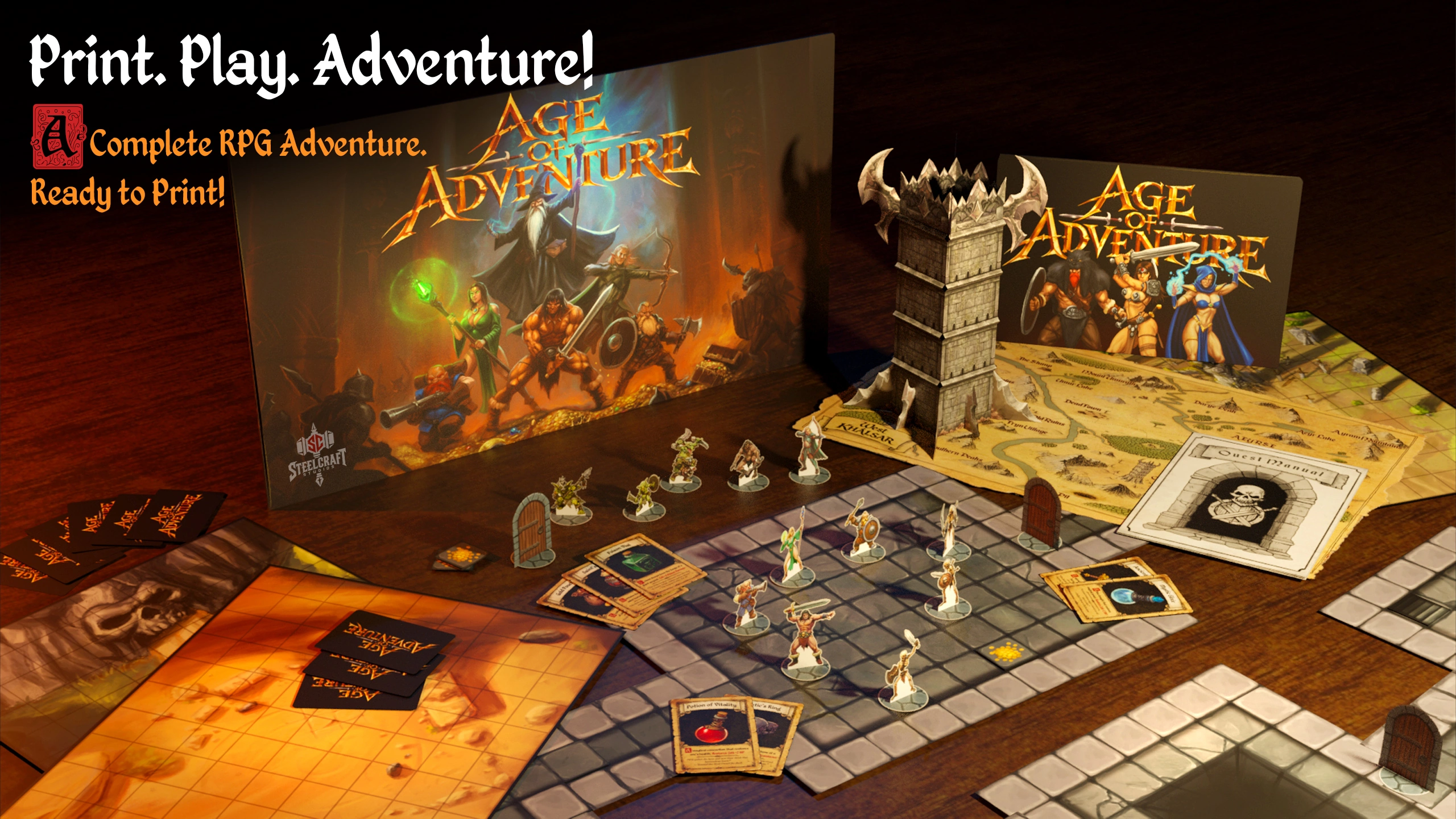 Age of Adventure paper miniatures, scenery and maps brought to the table